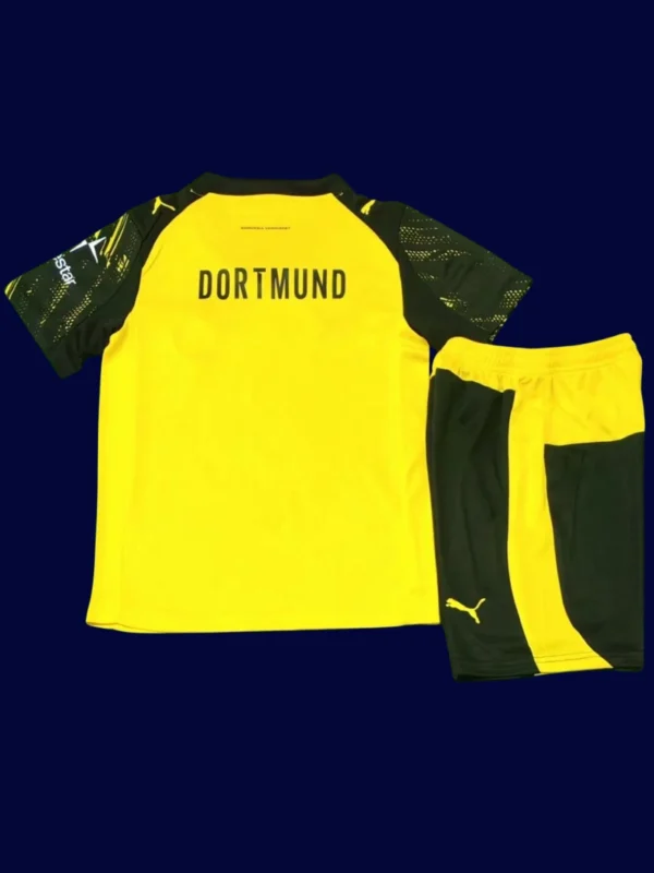 Dortmund Home Kids Kits 25/26 back with printed number panel.