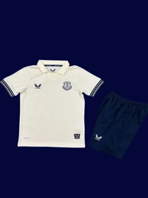 Everton Away Kids Kits 25/26 front with away colors and mini crest.