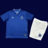 Everton Home Kids Kits 25/26 front with mini crest and child-friendly fit.