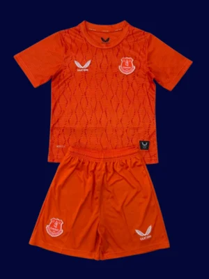Everton Orange GK Kids Kits 25/26 front with orange goalkeeper design and crest.