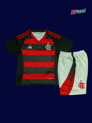 Flamengo home kids kits 25/26 front red black stripes