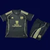 Fulham Away Black Kids Kits 25/26 front with black design and mini crest.