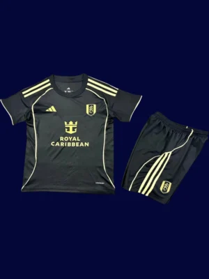 Fulham Away Black Kids Kits 25/26 front with black design and mini crest.