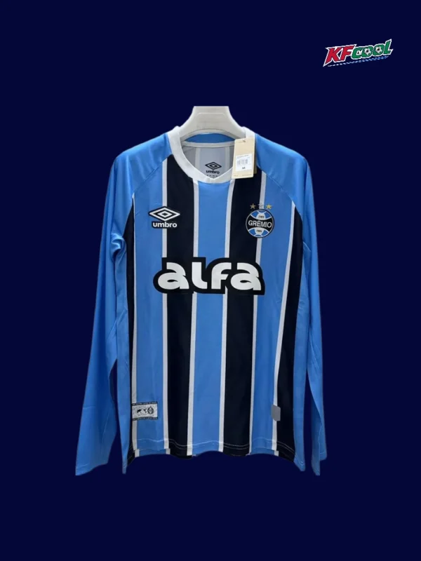 Gremio home jersey long sleeve 25/26 fans version front blue black white stripes