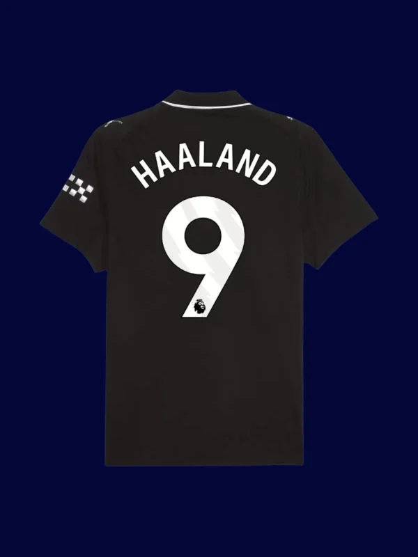 Haaland Manchester City away player jersey back 25/26 with #9, high-quality breathable design.