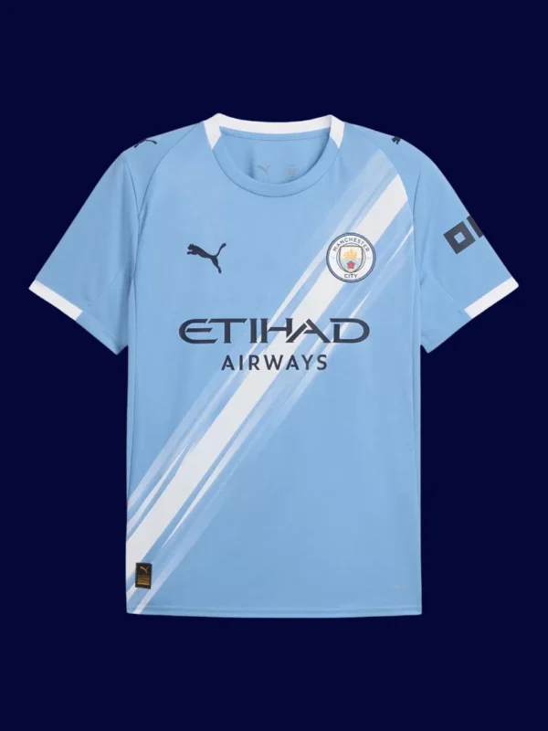 Haaland Manchester City home blue jersey front 25/26, high-quality breathable fan gear.