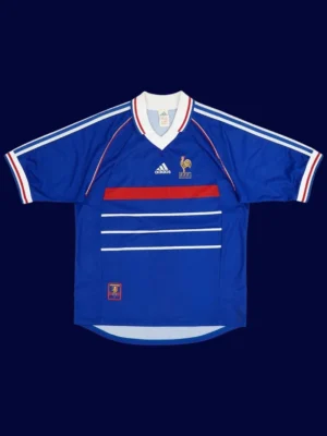 Henry France home blue retro jersey front World Cup 1998, high-quality breathable fan gear.