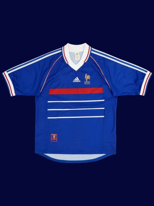 Henry 12 France Home Blue Retro Jersey World Cup 1998 A - KFCool – Football Jerseys & Soccer Kits Store Henry France home blue retro jersey front World Cup 1998, high-quality breathable fan gear.