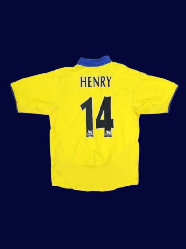 Henry Arsenal away yellow retro jersey back 03/04 with #14, high-quality breathable design.
