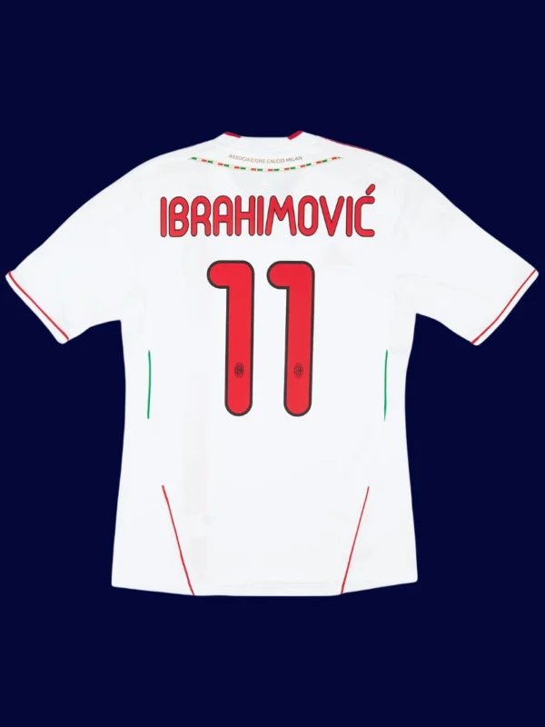 Ibrahimović AC Milan away white retro jersey back 11/12 with #11, high-quality breathable design.