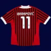 Ibrahimović AC Milan home red retro jersey back 11/12 with #11, high-quality breathable design.