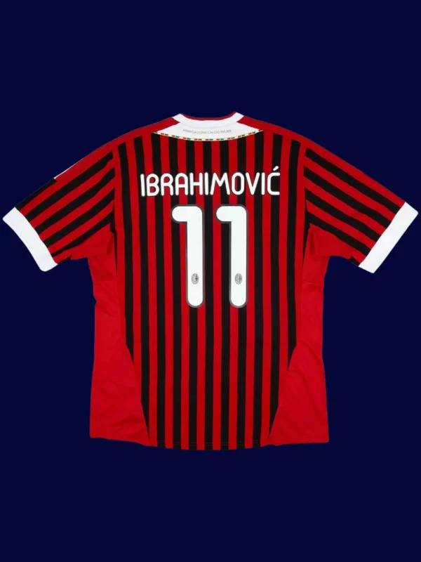 Ibrahimović AC Milan home red retro jersey back 11/12 with #11, high-quality breathable design.