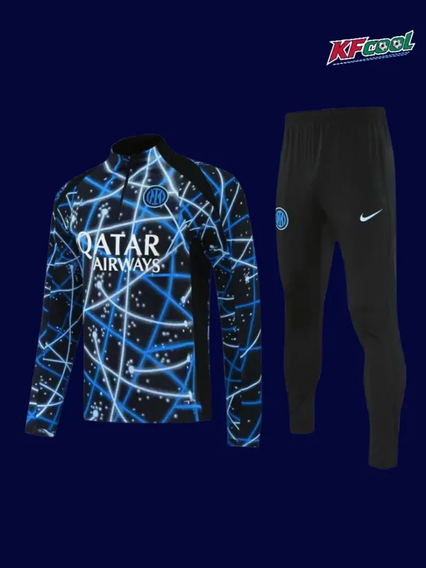 Inter Milan 25 26 blue black half pull tracksuit front with modern color blocking