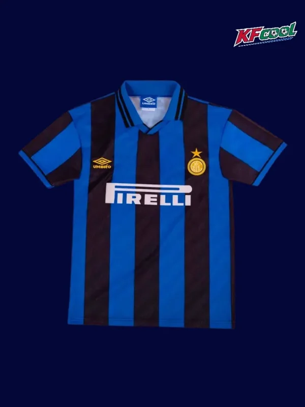 Inter Milan 1995 96 home classic retro jersey front with vintage stripe pattern and crest