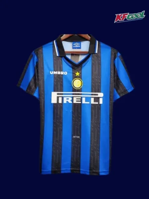 Inter Milan 1997 98 home classic retro jersey front with iconic black blue stripes