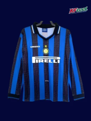 Inter Milan 1997 98 home classic retro long sleeve jersey front with iconic black blue stripes