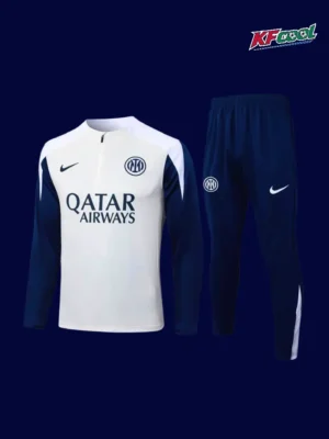 Inter Milan 25 26 white half pull tracksuit front with minimalist design and club identity