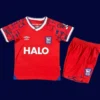 Ipswich Town Away Red Kids Kits 25/26 front with red away palette and mini crest.
