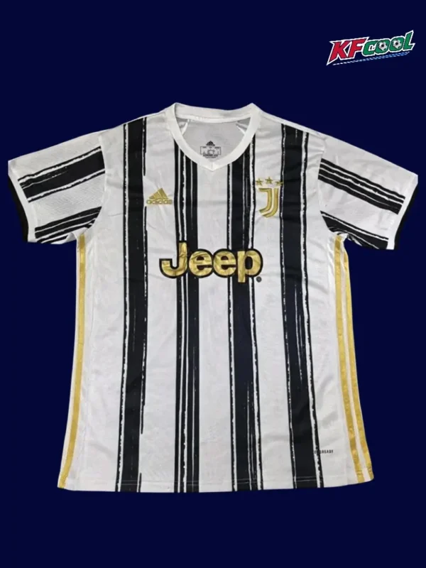 Juventus 2020 21 home classic retro jersey front with modern era stripe design