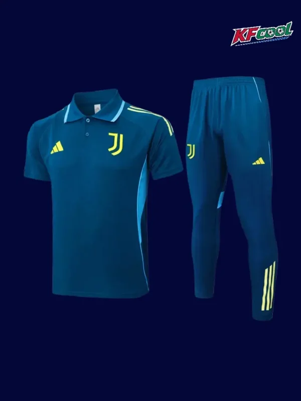 Juventus Lake blue Polo Tracksuit 2526 Fans Version1 - KFCool – Football Jerseys & Soccer Kits Store Juventus lake blue polo tracksuit 25/26 fans version front view