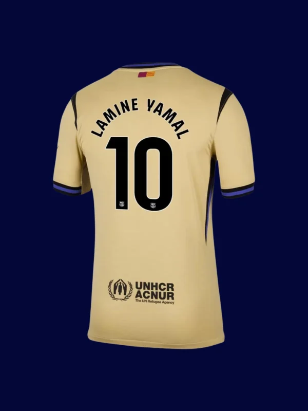 Lamine Yamal Barcelona away jersey back 25/26 with #10, breathable high-quality design.