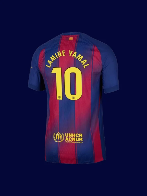 Lamine Yamal Barcelona home player jersey back 25/26 with #10, breathable high-quality design.
