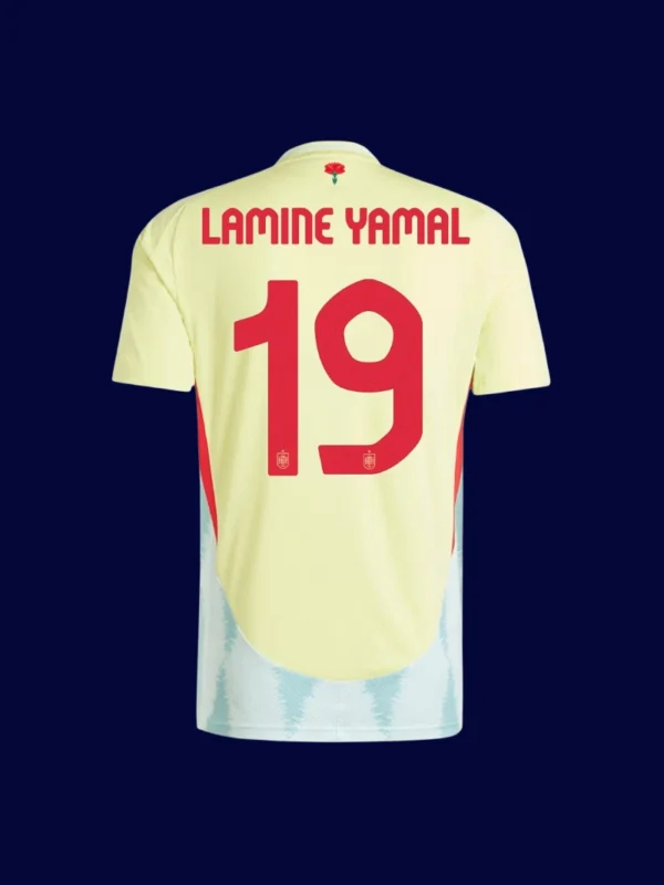 Lamine Yamal Spain away jersey back 2024 with #19, breathable high-quality design.