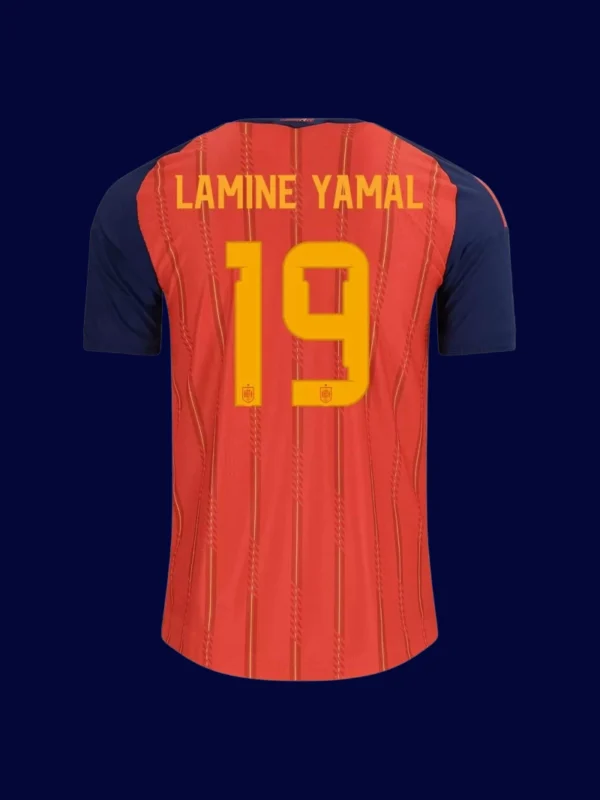 Lamine Yamal Spain home player jersey back World Cup 2026 with #19, breathable high-quality design.