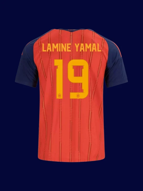 Lamine Yamal Spain home jersey back World Cup 2026 with #19, breathable high-quality design.