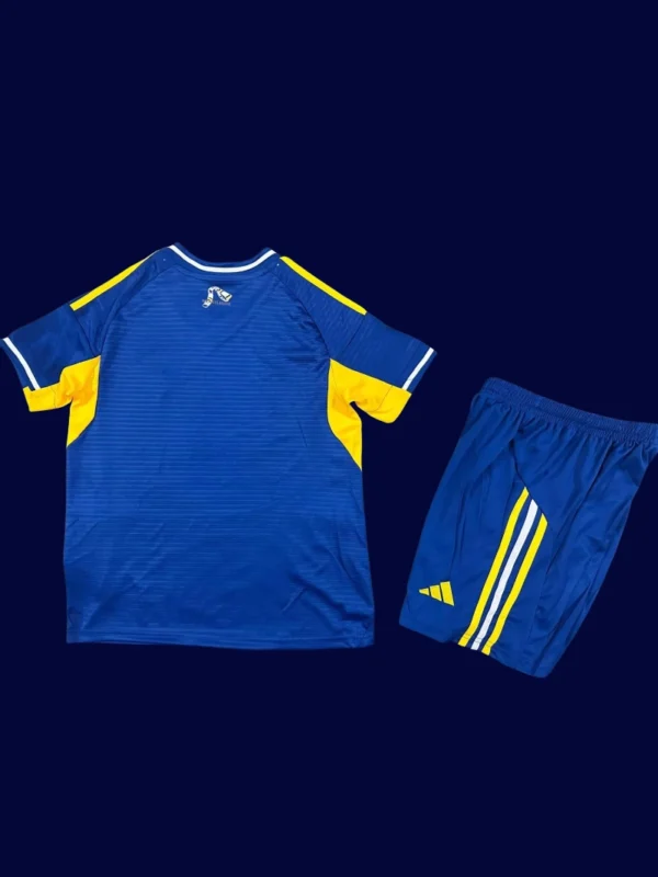 Leeds United Away Blue Kids Kits 25/26 back with printed number area.