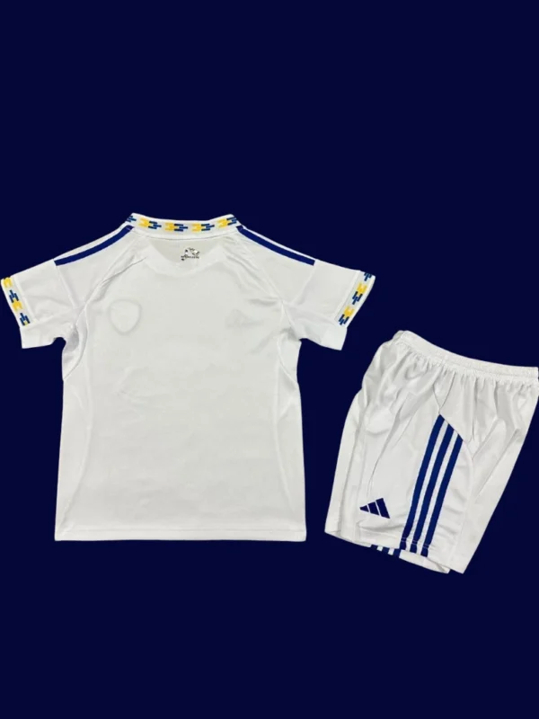 Leeds United Home White Kids Kits 25/26 back with printed number panel.