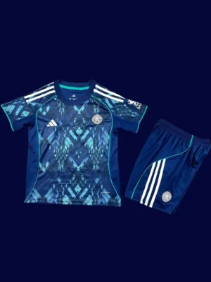 Leicester City Away Kids Kits 25/26 front with away colors and mini crest.