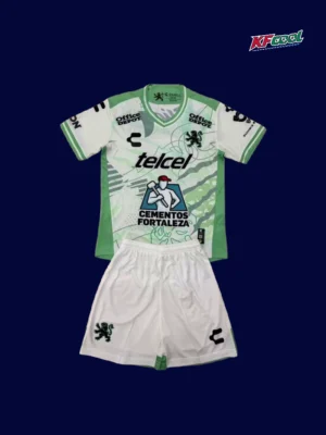 Club Leon away kids kits 25/26 front white green design