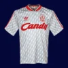front view of Liverpool away retro jersey (89/91) in white with vintage trims.