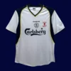 front view of Liverpool away Super Cup Final retro jersey (01/02) in white with classic trims.