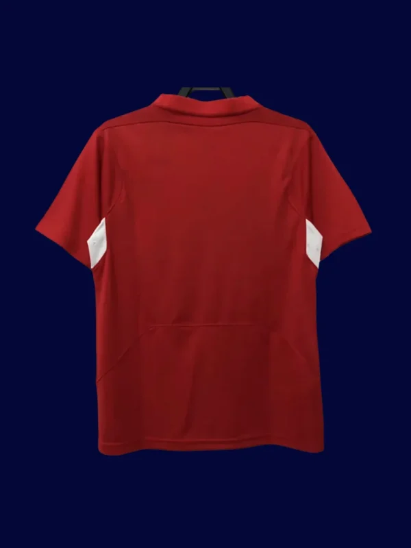 back view of Liverpool home red retro jersey (04/05) showing reinforced back panel.