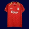 front view of Liverpool home red retro jersey (05/06) with modern trims.
