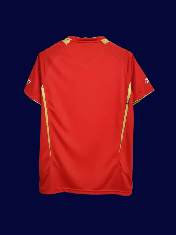 back view of Liverpool home red retro jersey (05/06) showing number-ready back panel.