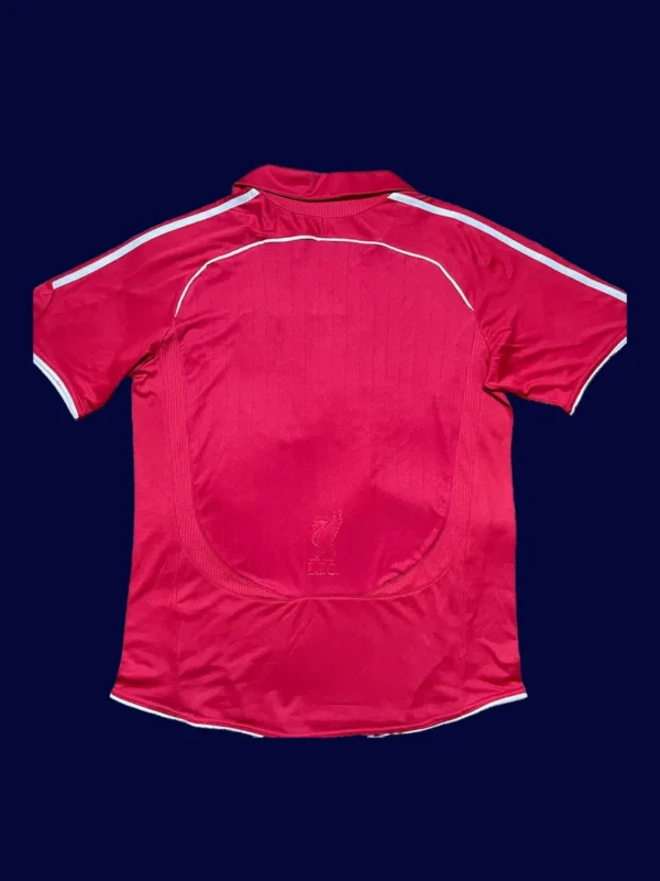 back view of Liverpool home red retro jersey (06/08) showing stitched back panel.