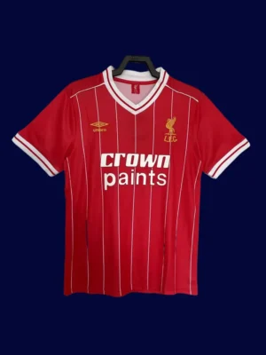 front view of Liverpool home red retro jersey (81/84) with vintage styling.