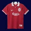 front view of Liverpool home red retro jersey (96/97) with classic trims.