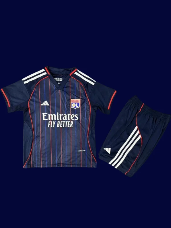 Lyon Away Kids kits 25/26 front lightweight breathable junior football shirt