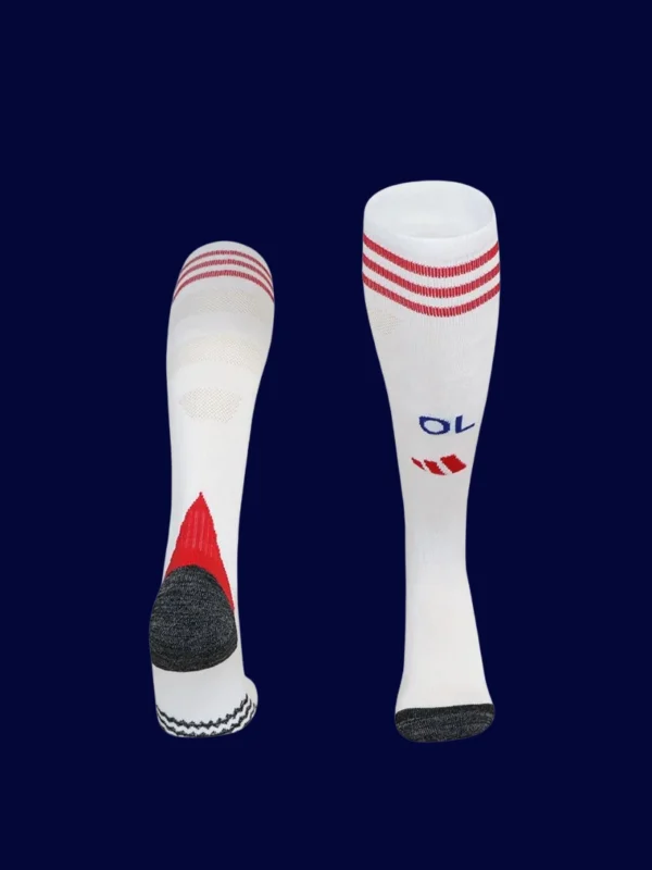Lyon Home White Sock 25/26 front lightweight breathable football socks