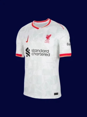 M.Salah Liverpool third white jersey front 24/25, high-quality breathable fan gear.