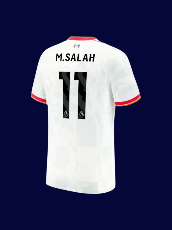 M.Salah Liverpool third white jersey back 24/25 with #11, high-quality breathable design.
