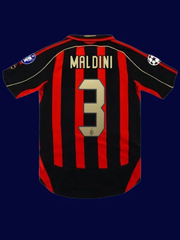 Maldini AC Milan UCL home retro jersey back 06/07 with #3, high-quality breathable design.