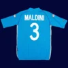 Maldini Italy home blue retro jersey back World Cup 2002 with #3, high-quality breathable design.