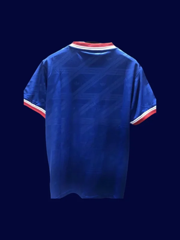 back view of away blue retro jersey (86/88) showing reinforced back panel.