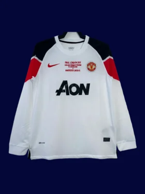 front view of Manchester United away retro long sleeve jersey (10/11) in classic away colors.