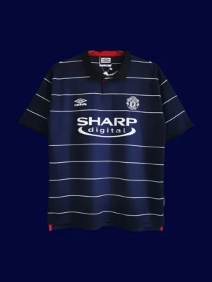front view of Manchester United away retro soccer jersey (99/00) in classic away colors.